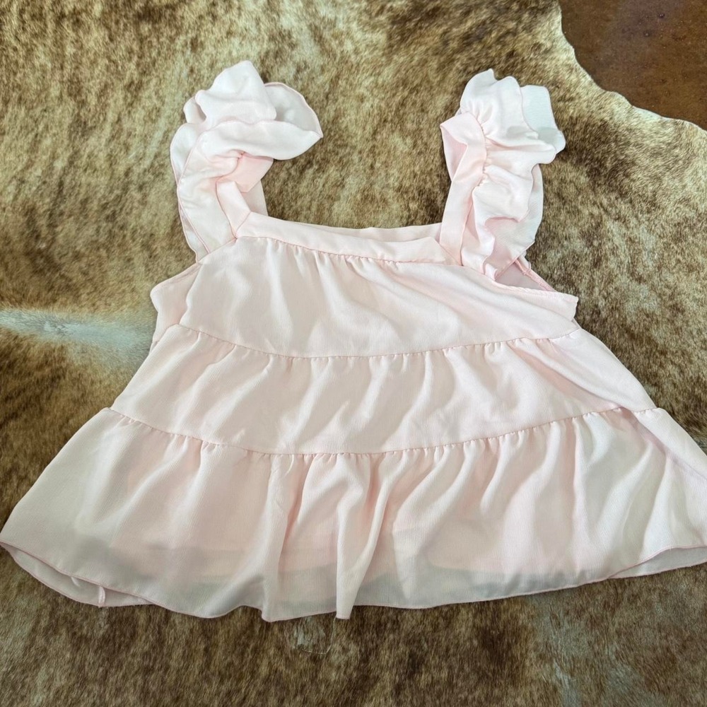 Emory Park Baby Pink Coquette Blouse Tank Flutter Sleeves L